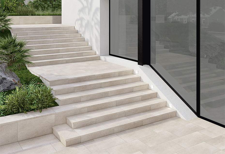 ANETO BLANCO ANTISLIP 36x72 · 14''x28'' · PELD. RECTO ANETO BLANCO ANTISLIP 120x33/3 · 48''x13''/1'' · ÁNG. PELD. 120 EXT. ANETO BLANCO ANTISLIP 120x33x45/3 · 48''x13''x17,7''/1'' · REMATE PELDAÑO RECTO IZQ. ANETO BLANCO 3x33 · 1''x13''