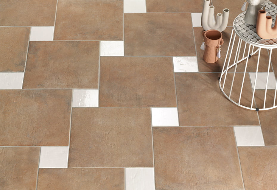 ARGILE FERRARA 45x45 · 17,7''x17,7'' · ARGILE BIANCO 15x15 · 6''x6''