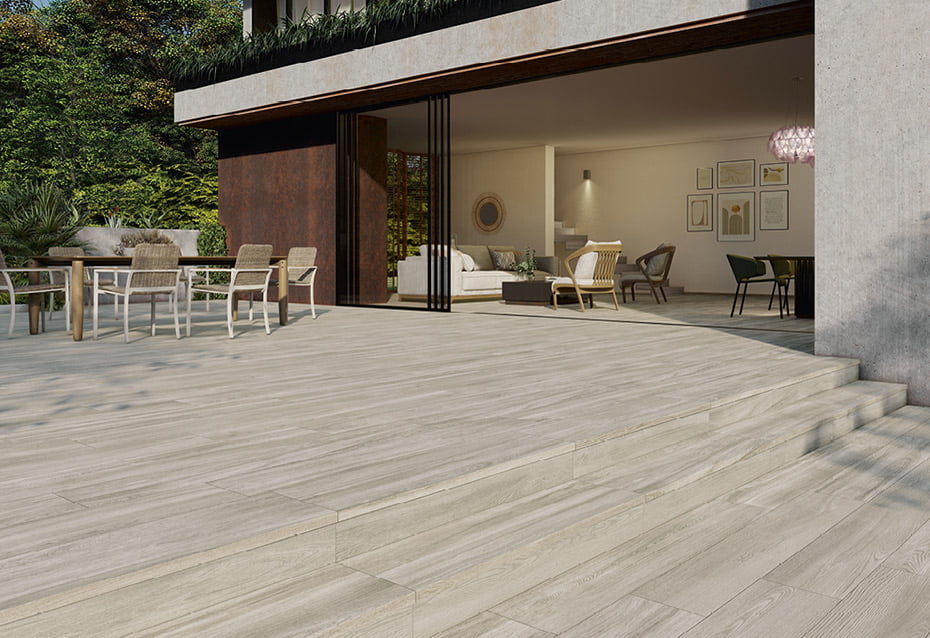 BOTANICA GREY ANTISLIP 25x150 · 10''x60'' · PELDAÑO ANGULAR BOTANICA GREY ANTISLIP 120x32/3 · 48''x12,5''/1'' · FRONTAL BOTANICA GREY 15x120 · 6''x48''