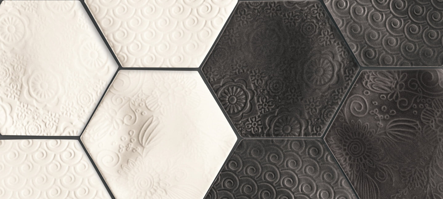 CENTRO HEX. CAPRICE BIANCO BIANCO 45,5x20 · CENTRO HEX. CAPRICE NOTTE 45,5x20