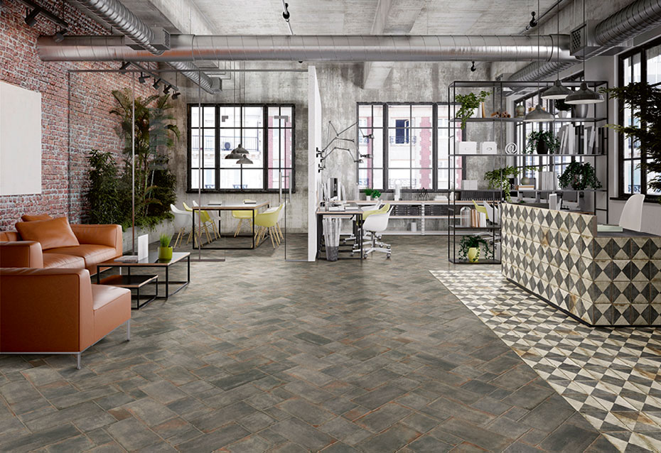 Pavimento: D´ANTICATTO DECOR TRIANGOLI 22,5x22,5 · D´ANTICATTO NOTTE 22,5x45 · 22,5x22,5 · 11x22,5 · Revestimiento: D´ANTICATTO DECOR TRIANGOLI 22,5x22,5