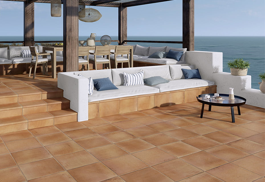 FUEGO ANTIC ANTISLIP 45x45 · 17,7''x17,7'' · PELDAÑO CURVO FUEGO ANTIC ANTISLIP 45x33/4 · 17,7''x13''/1,5''