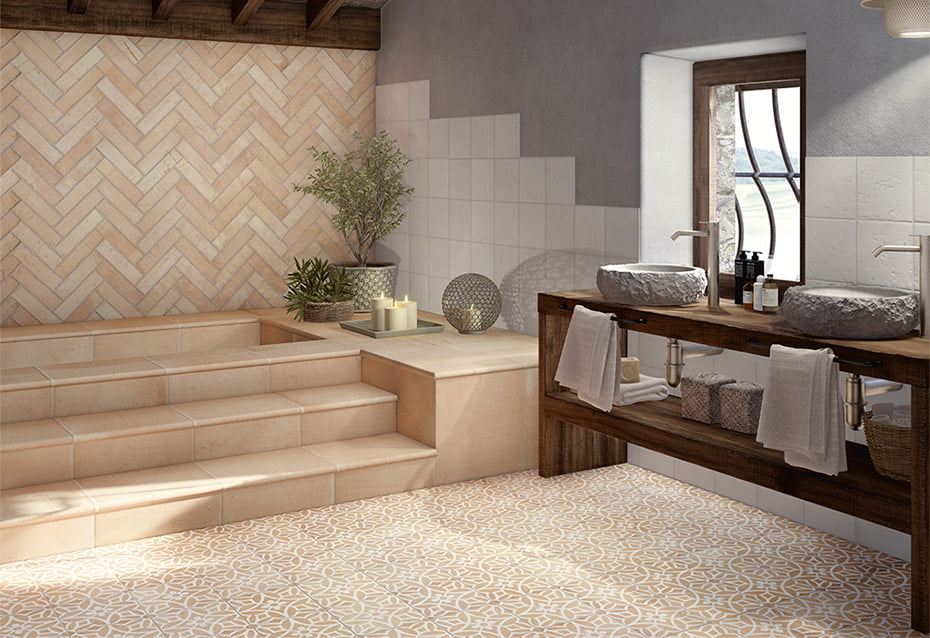 FUEGO NATURAL BRICK 6,5x25 · 2,5''x10'' · FUEGO NATURAL 45x45 · 17,7''x17,7'' · ERA 22,5x22,5 · 8,8''x8,8'' · PELDAÑO CURVO FUEGO NATURAL 45x33/4 · 17,7''x13''/1,5'' · ÁNG. PELDAÑO CURVO FUEGO NATURAL 33x46/4 · 13''x18''/1,5'' · FUEGO BLANCO 22,5x22,5 · 8,8''x8,8''