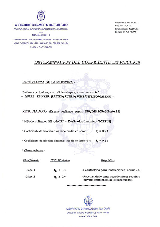 CERTIFICADO DETERMINACIÓN DEL COEFICIENTE DE FRICCIÓN
