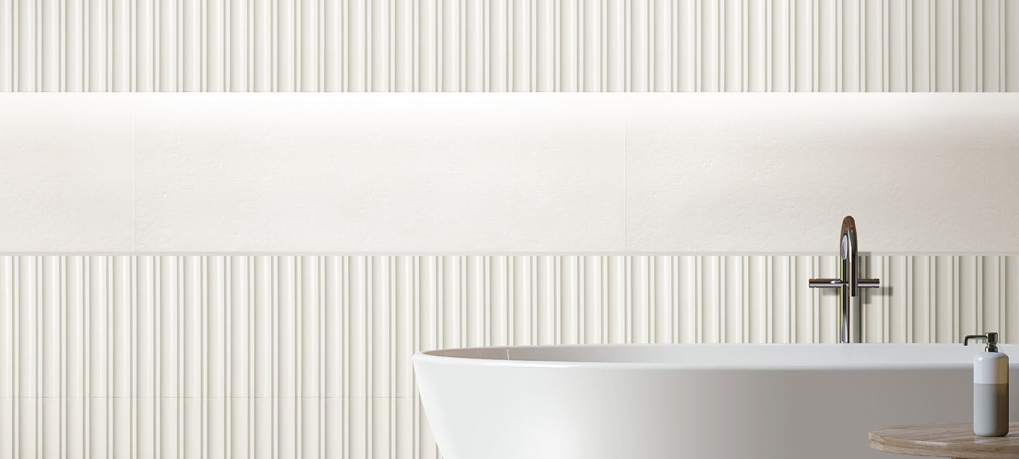 JAZZ LUZ 17x40 · 7''x16''<br>AUSTRAL WHITE 40x120 · 16''x48''<br>ANIMA CENIZA 90x90 · 35,4''x35,4''