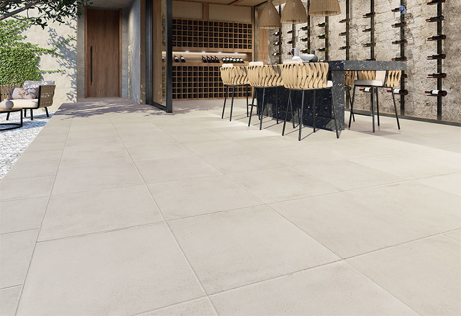 LANDS KAOLIN 60x60 · 23,6''x23,6'' · PELDAÑO CURVO LANDS KAOLIN 45x33/4 · 17,7''x13''/1,5''