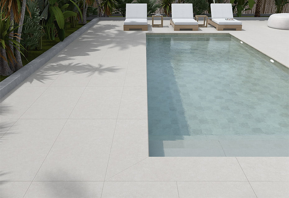SARSEN STONE WHITE 60x120 · 24''x48'' · PELDAÑO RECTO ANTISLIP SARSEN STONE WHITE 120x32/3 · 48''x12,5''/1'' · SARSEN STONE TURQUOISE BALI 15x15 · 6''x6''
