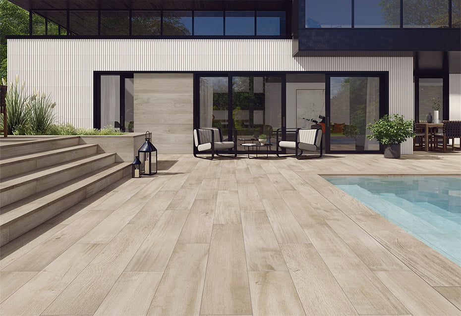 ZERMATT HONEY ANTISLIP 25x150 · 10''x60'' · PELDAÑO RECTO ZERMATT ANTISLIP 150x33/3 · 60''x13''/1'' · FRONTAL ZERMATT 15x120 · 6''x48'' · ÁNGULO PELDAÑO RECTO INT. ZERMATT ANTISLIP 150x33x45/3 · 60''x13''x17,7''/1''<br>SALSA WHITE 15x40 · 6''x16''